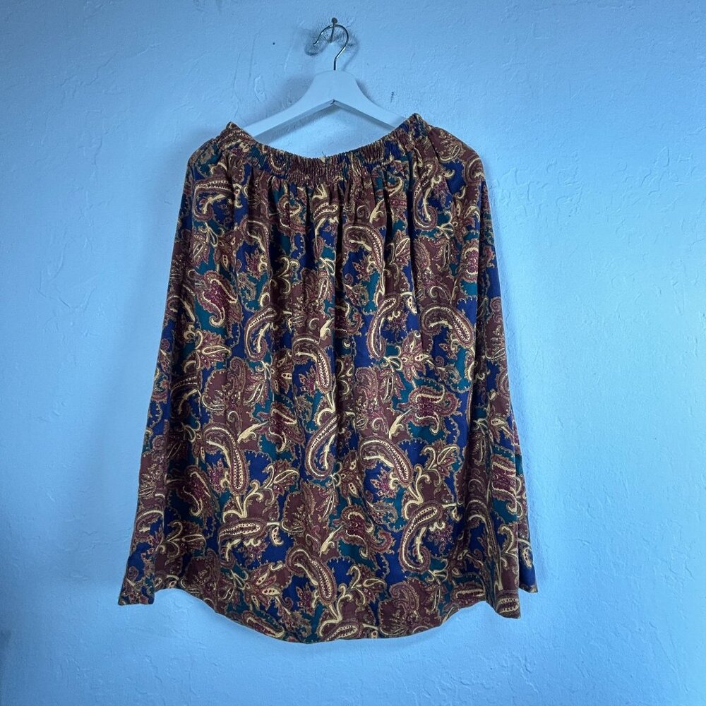 Special Effects Womens Paisley Midi Skirt Size 12M Rayon Blue Brown Pull-On